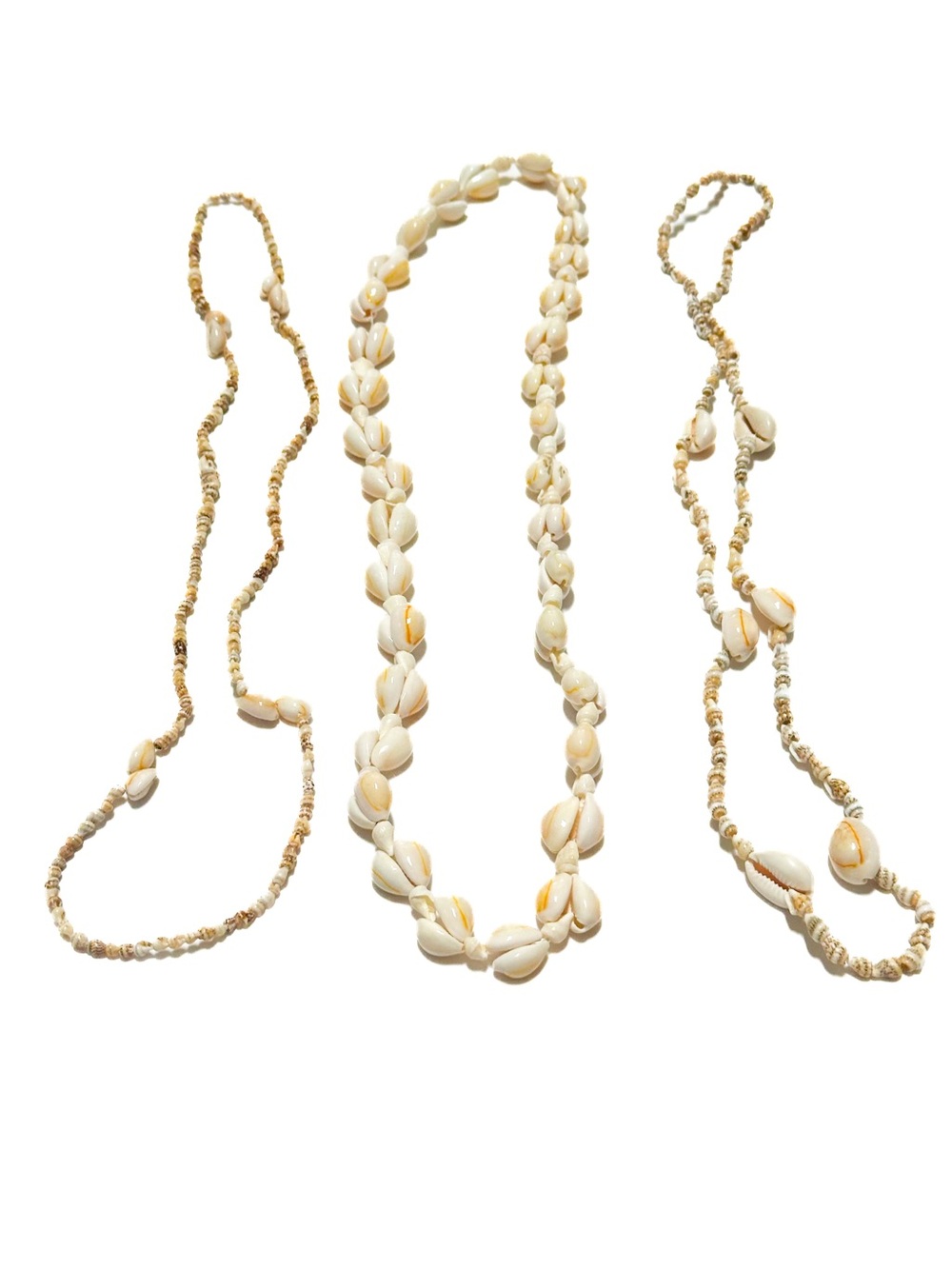 Vintage 1970s Hawaiian Cowrie Shell Handmade Stacking Necklaces Set of 3